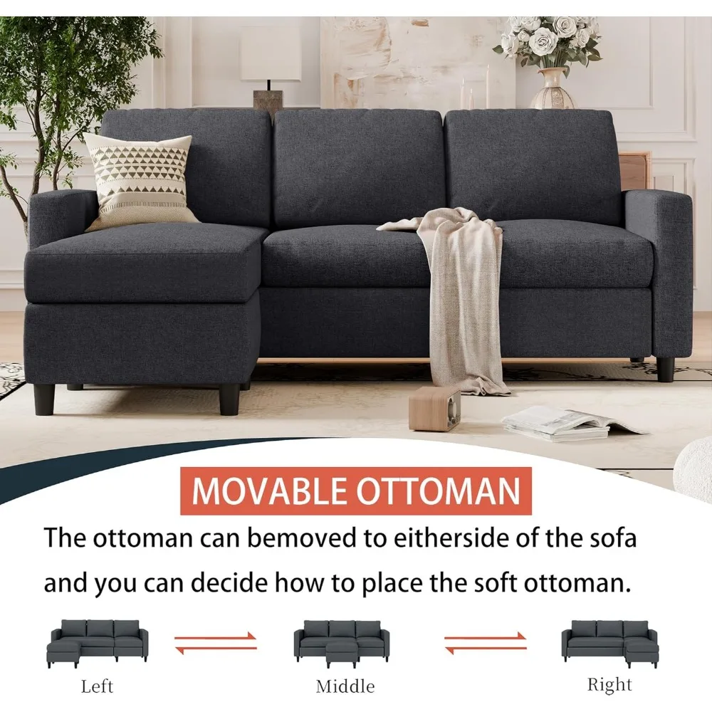Modułowa sofa segmentowa o głębokości siedziska 73,6 cm, wygodna sofa typu cloud z ruchomym otomanem, sofa w kształcie litery L do salonu.