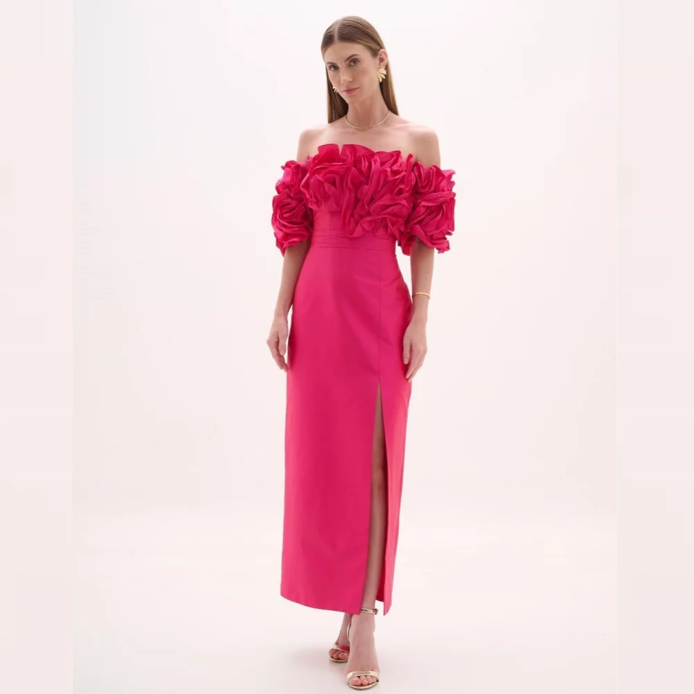 Jersey Pleat Ruched Quinceanera A-line Off-the-shoulder Bespoke gaun acara gaun Midi