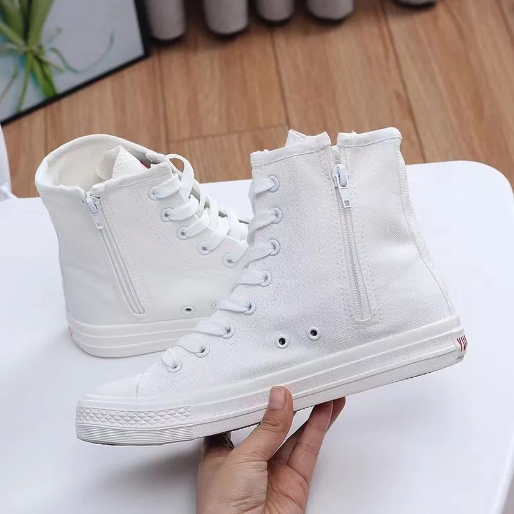 White Sneakers High-top Vulcanized Shoes Women\'s New Casual Canvas Shoes Casual Sports Shoe Lace-up Comfortable Women\'s Shoes