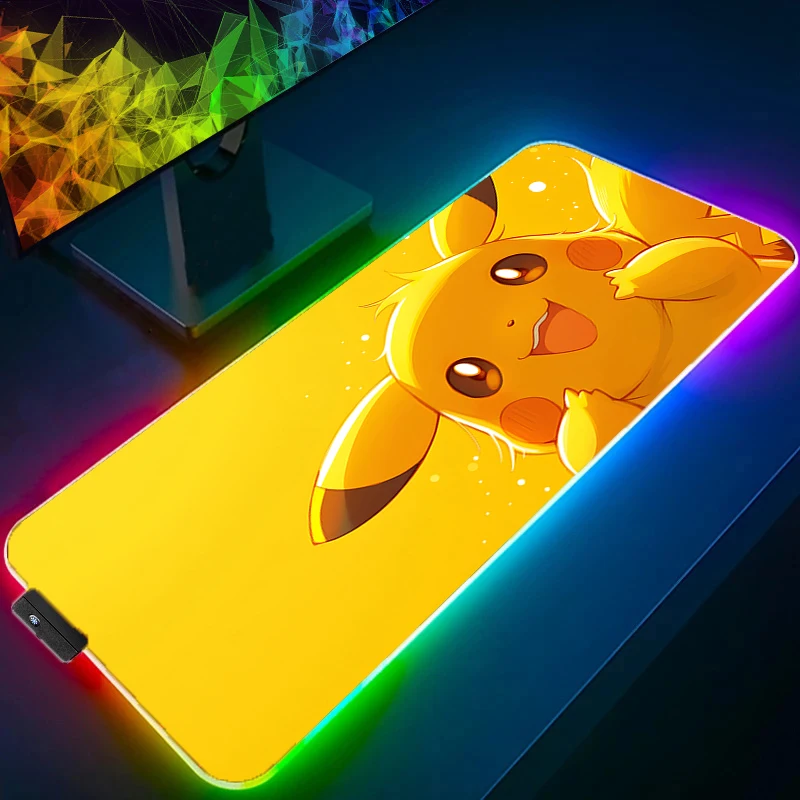 

Large Mouse Pad RGB Laptop Pc P-pokemon E-Eevee Gamer Keyboard Mat XXL Mousepad LED Edge White Tassel Rubber Table Mat
