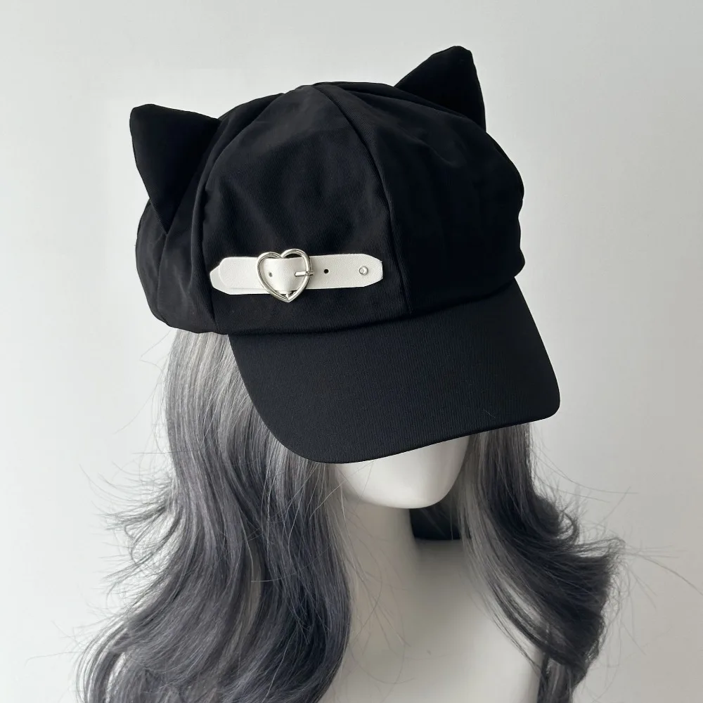 

Y2K Cat Ears Lolita Beret Hat Harajuku-Inspired Gothic Steampunk Punk Style Flat Cap Cotton Zipper Sun Hat Women Girls