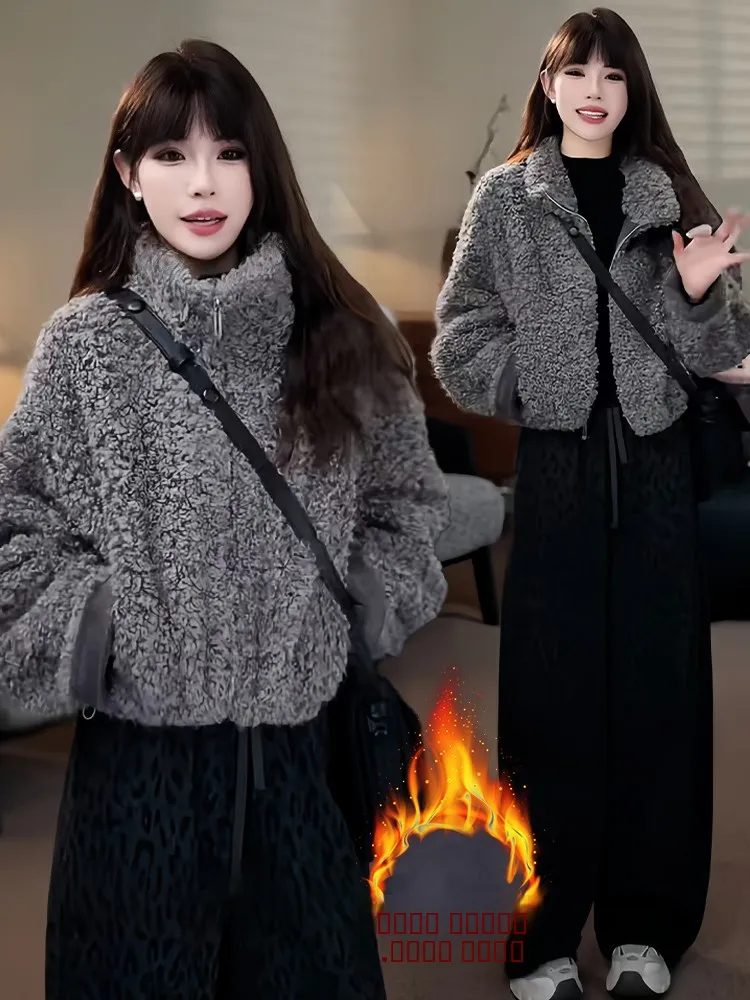 

Корейская теплая модная куртка-жакет для женщин, зимняя верхняя одежда на молнии, повседневный свободный крой, утепленное пальто