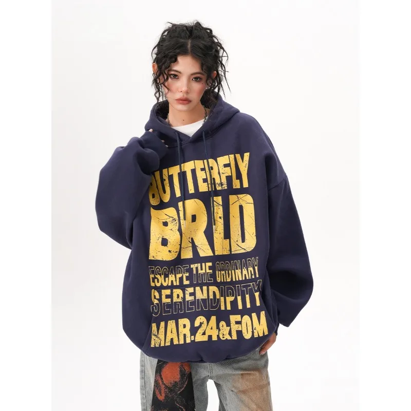 

Women’s Autumn Winter Hoodies Letter Print Harajuku Y2K Sweatshirt Oversized Pure Cotton Fashion Fmale Pullover Vintage Coat