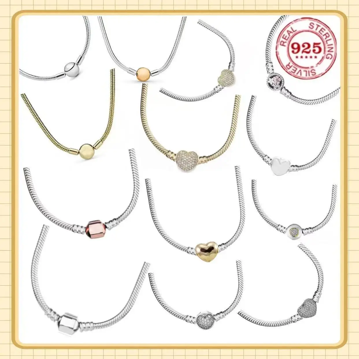 

Fashion Heart-Shaped Round And Square-Shaped Clasp 925 Sterlling Silver Necklaces Suitable For Women's Party Jewelry Gifts