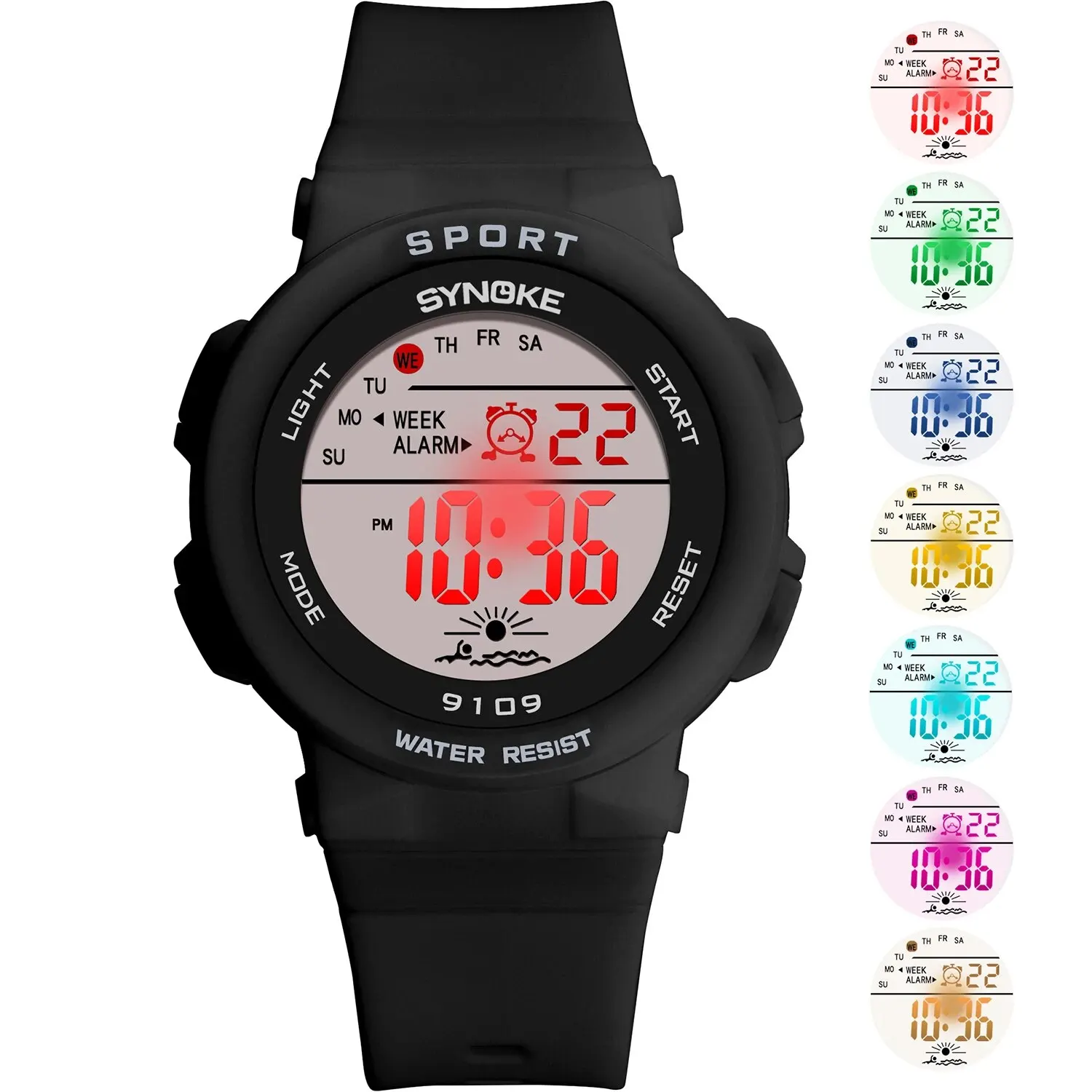 SYNOKE-Montre de sport électronique étanche pour enfants, montres colorées pour enfants, horloge numérique pour garçons et filles, étudiants, 50m