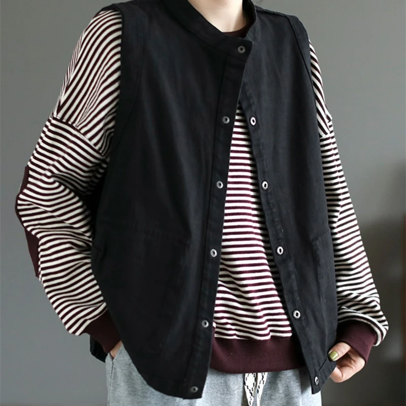 Japanese Tooling Vest Jacket Female Literary Retro Casual Sleeveless Vest Spring Autumn New Short Women's Waistcoat Female Tops