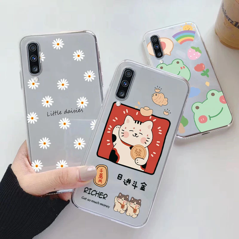 For Samsung Galaxy A50 A50S A30S A70 Phone Case Cartoon Back Cover Transparent Soft Silicone Flower Funda For Samsung A 50 Cute