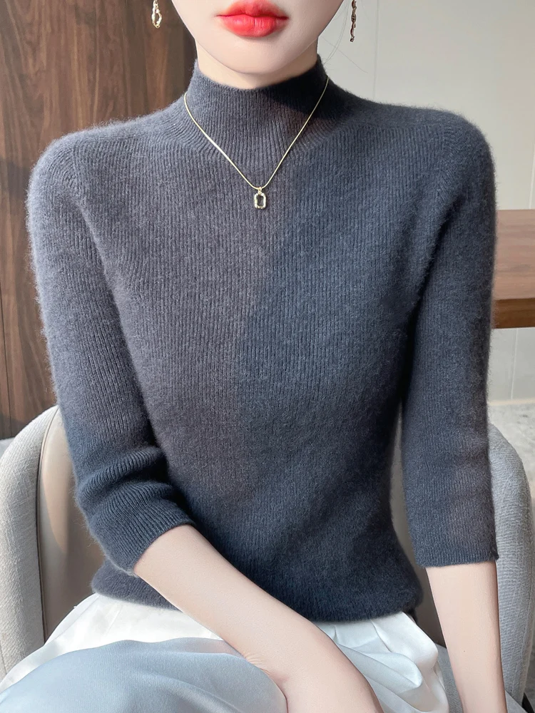 

Женский трикотажный свитер Slim Fit с воротником-стойкой, базовый слой, модный повседневный топ для работы и отдыха