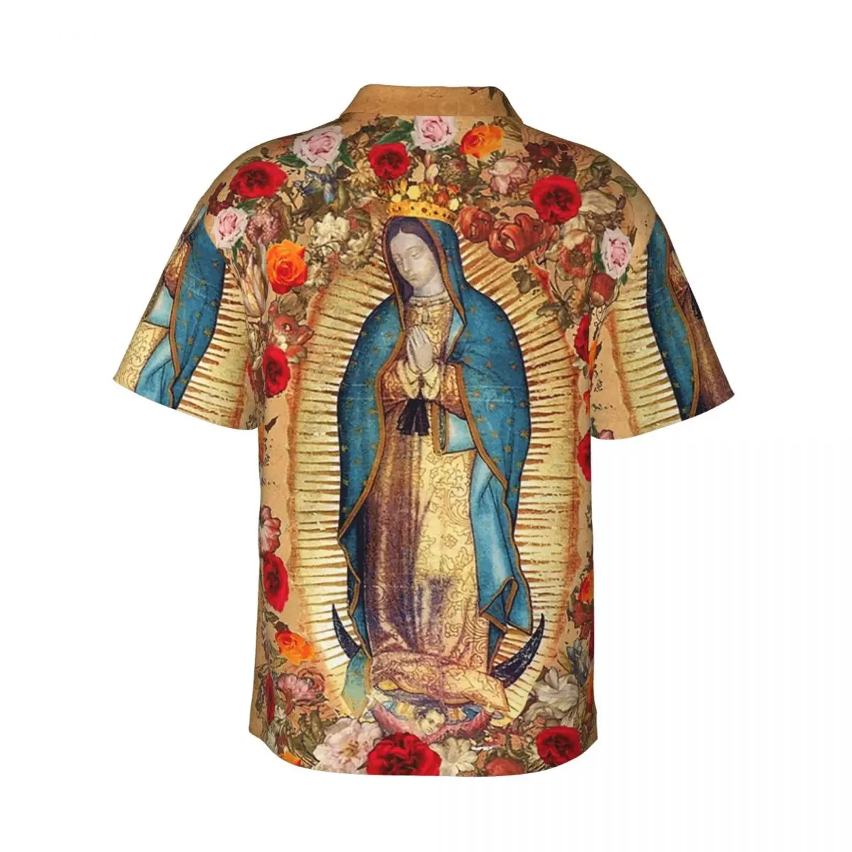 Our Lady Of Guadalupe Virgin Mary Catholic Mexic Men's Shirts Hawaiian Short Sleeve Shirt Casual Button Tops for Summer Beach