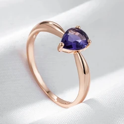 Wbmqda Shiny Purple Natural Zircon Rings For Women 585 Rose Gold Color Wedding Party Fine Jewelry