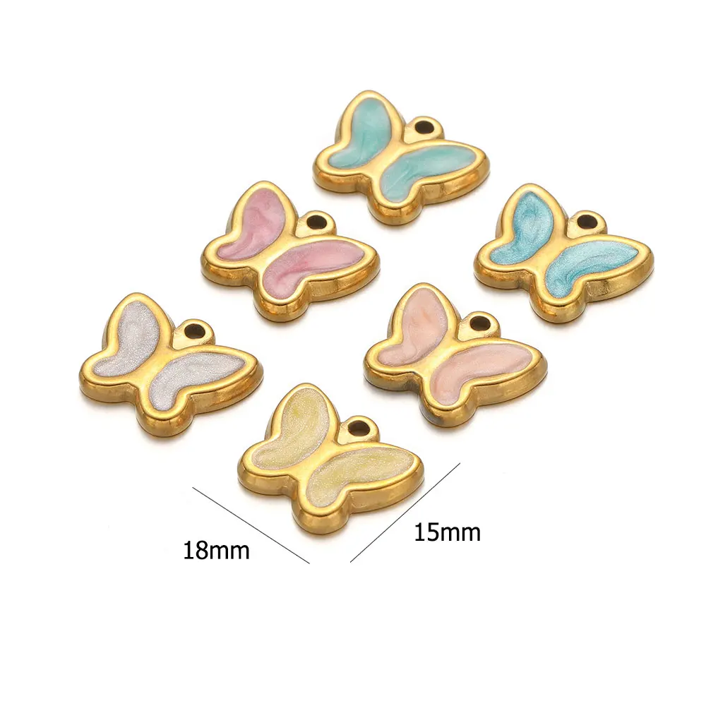 5Pcs Stainless Steel Multicolor Enamel Quicksand Cute Butterfly Charms for Necklace Pendants DIY Jewelry Making