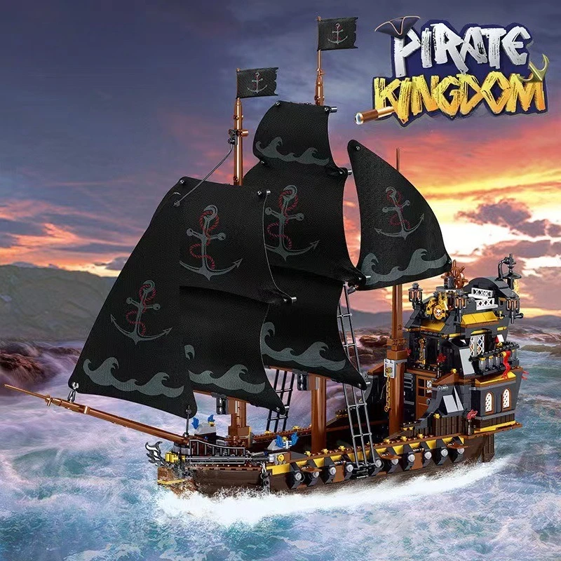 

Black Pirate Ship Building Blocks Ghost Boat Model Assembly Bricks Desktop Decoration Children Educational Toys Holiday Gifts