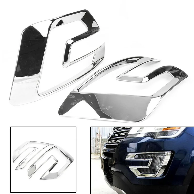 

Reliable-2Piece Car Front Bumper Fog Lamp Cover Fog Light Trim Accessories Silver For Ford Explorer 2016 2017