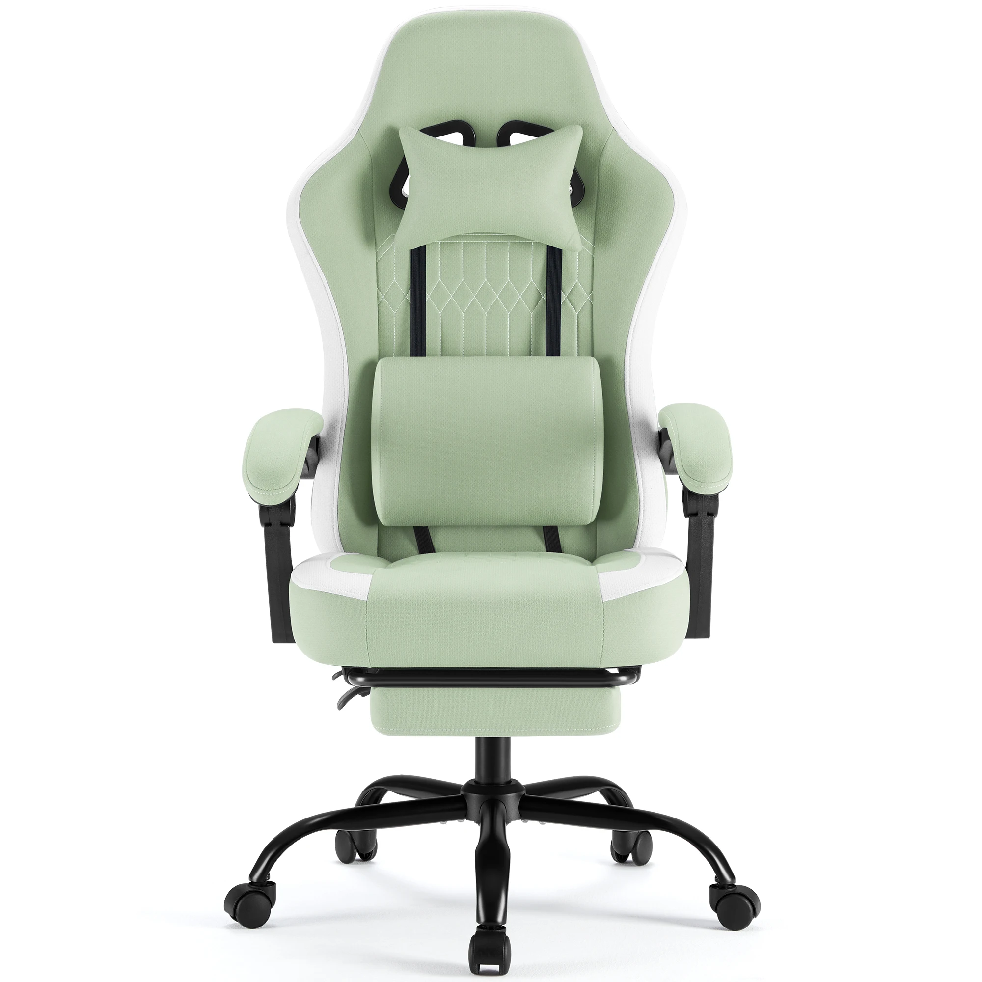 JHK Ergonomic Computer Gaming Chair Height Adjustable 360° Swivel with Headrest Lumbar Support Linkage Armrests For Office Home — green