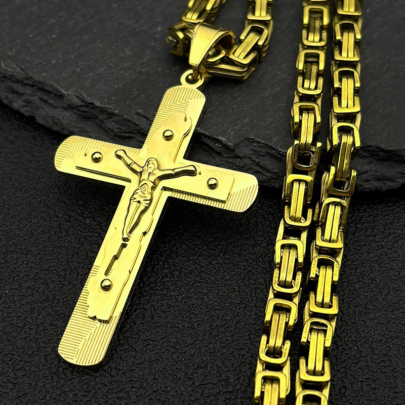 

Jesus Cross Pendant Necklace Women Stainless Steel Chain for Men Gold Silver Color Crucifix Religious Chain Necklaces Jewelry