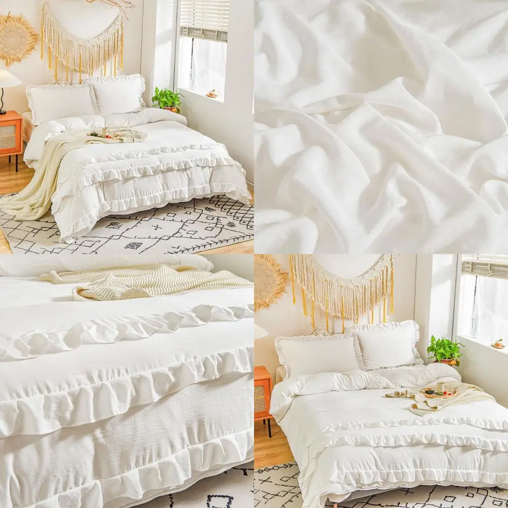 

Queen Size Shabby Chic 3-Piece Duvet Cover Set with 2 Pillowcases, 100% Soft Microfiber, Boho Vintage Style (No Comforter Includ