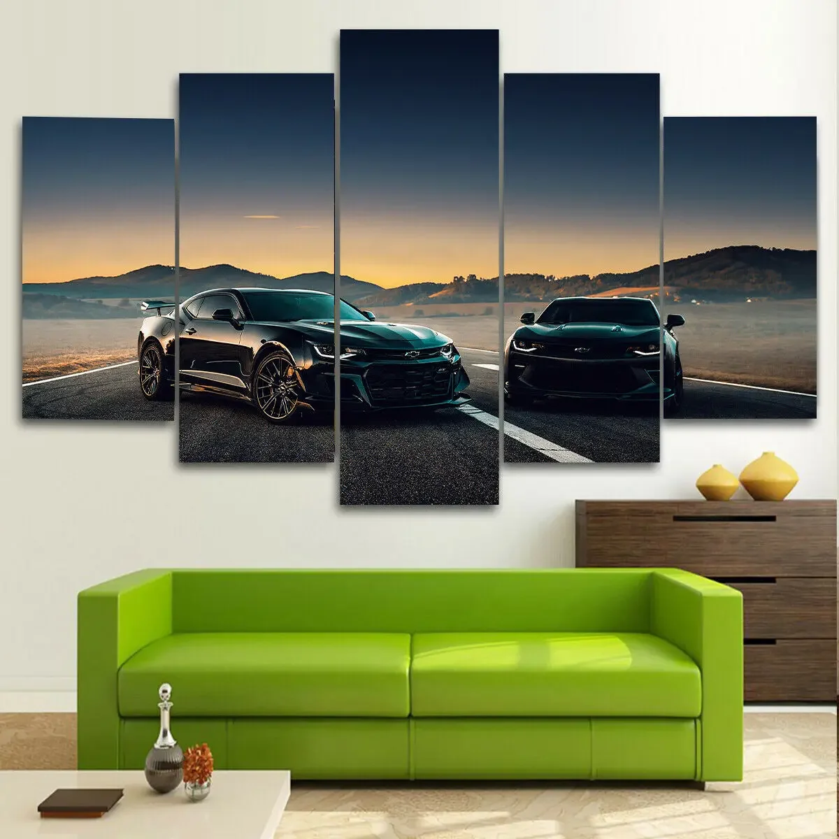 No Framed Black Camaro 5Pieces Wall Art Canvas Print Posters Paintings Painting for Living Room Home Decor Pictures