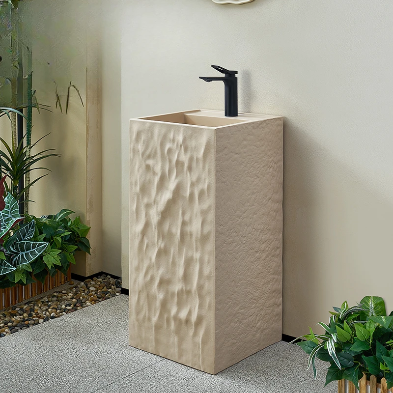 

Cream style square art washbasin designer column basin integrated floor standing washbasin basin