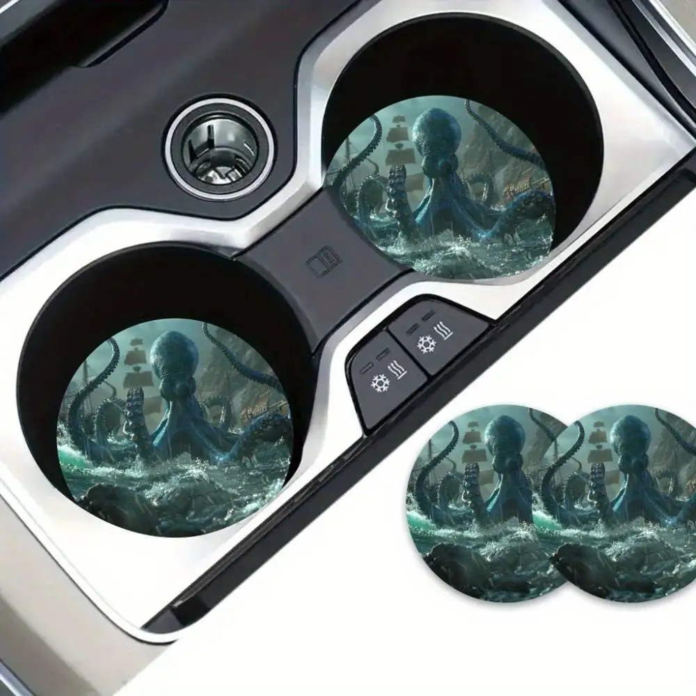 Cthulhu Sea Monster Halloween EVA Car Coasters Artist Drawing Festive Decor & Souvenir