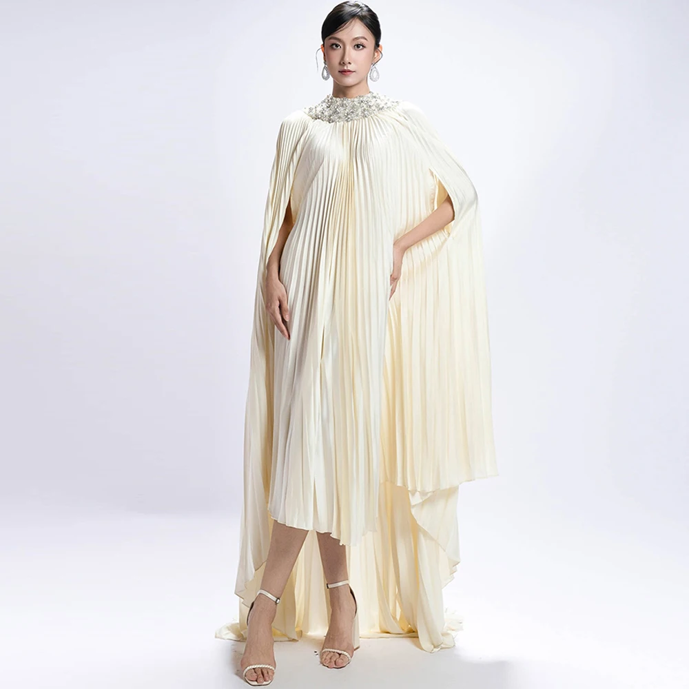 

Fashion Chiffon O-Neck Evening Dress Graceful Long Sleeves Prom Dresses Luxury Watteau Train Customized Special Occasion Gowns