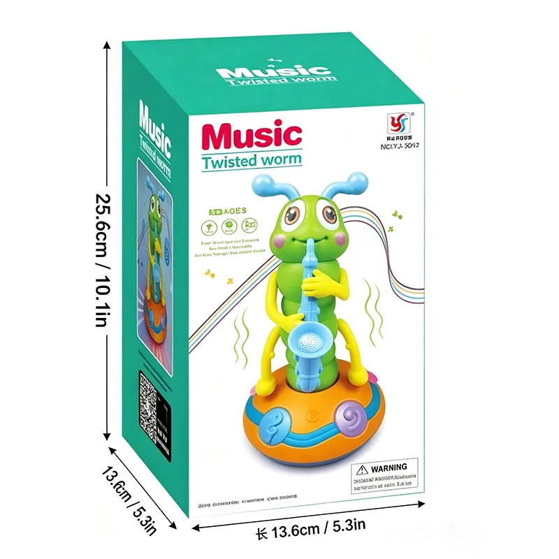 Electric Dancing Singing Caterpillar Toy For Kids Saxophone Music Light Up Crawling Obstacle Avoidance Baby