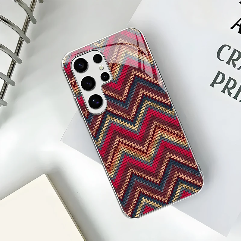 2D Knitted Texture Pattern Mobile Phone Case for Samsung S26 S25 S24 S23 S22 S21 S20 A56 A55Electroplated Glass Protective Cover view 5