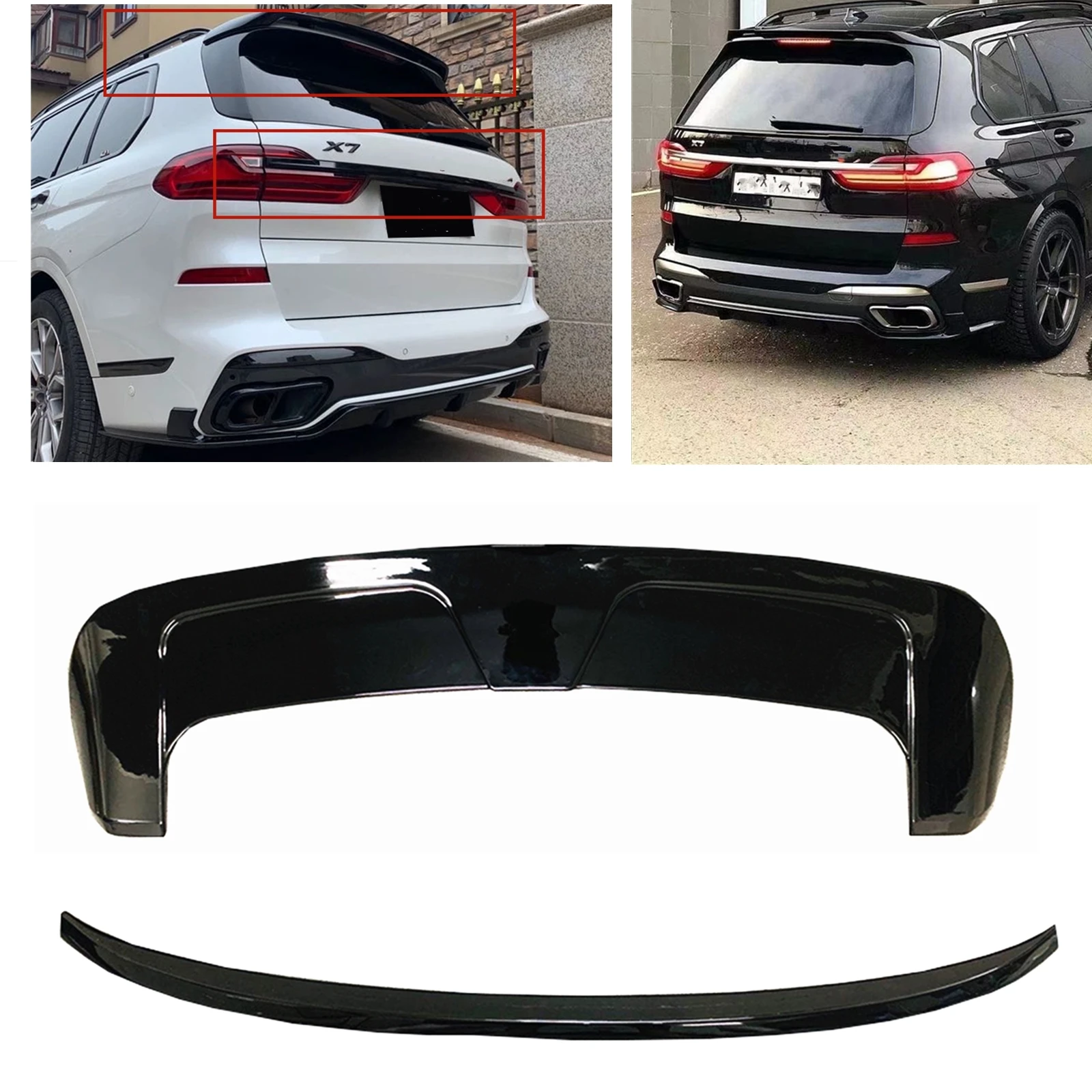 

Gloss Black Splitter Body Kit For BMW X7 G07 2019-2024 Car Tail Gate Window Upper Trim Roof Wing+Rear Trunk Lid Mid Spoiler Lip