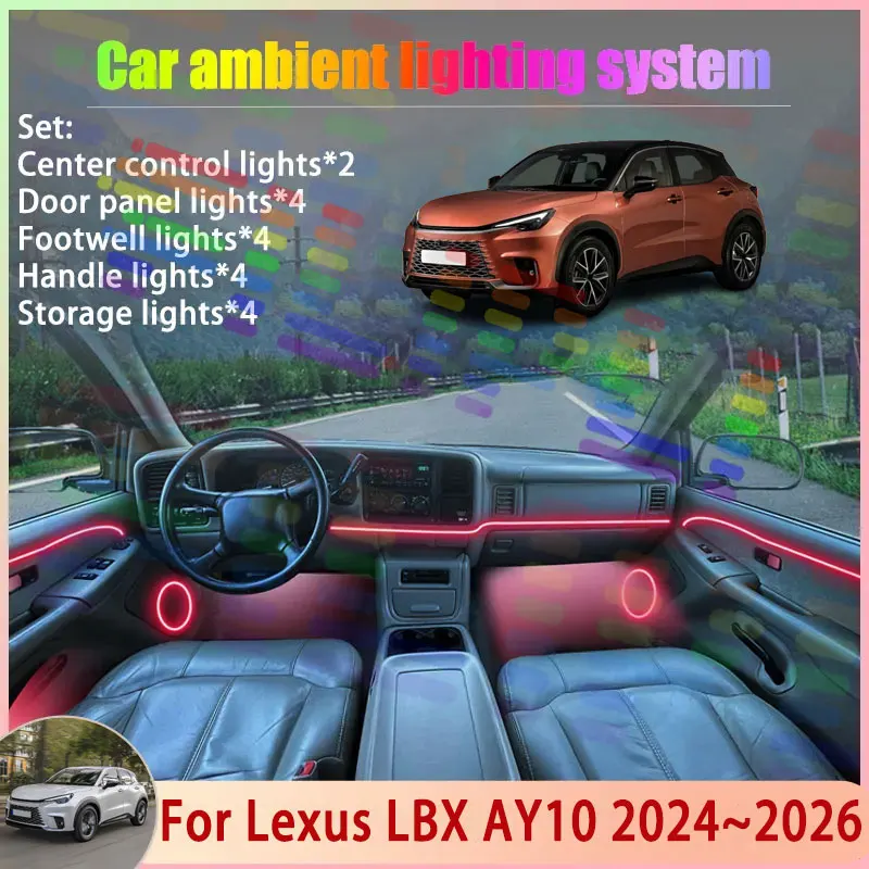 

Для Lexus LBX AY10 2024 ~ 2026 SUV 2/18 в 1, автомобильная атмосферная лампа, RGB абажур, ансамбль, стример, атмосферный набор, автоаксессуары