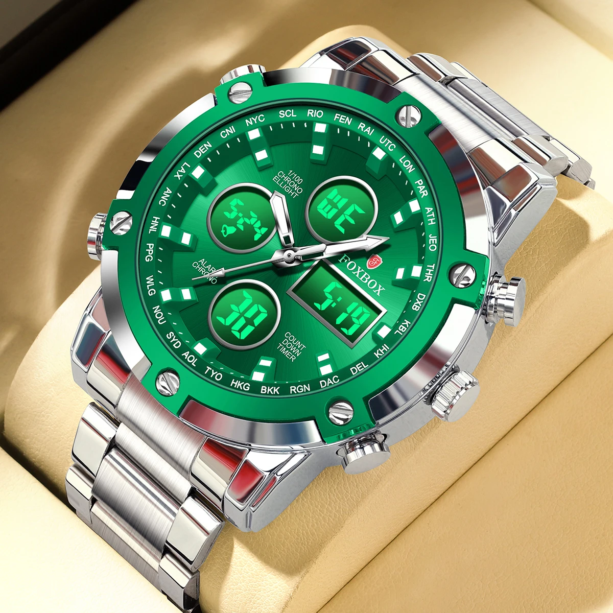 FOXBOX Men's Watches Original Multifunctional Wlectronic Watch for Man Waterproof Luminous Alarm Clock Fashion Dress reloj hombr