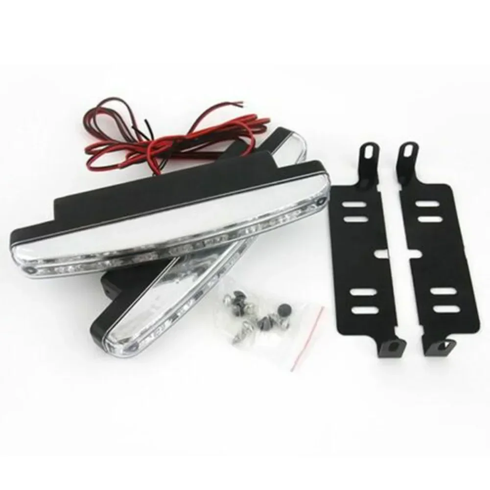 White Daytime Running Light 12V 2 Pcs Parts Tool Useful 6000K 8 LED Car For Trucks SUVs Trailers RVs High Quality