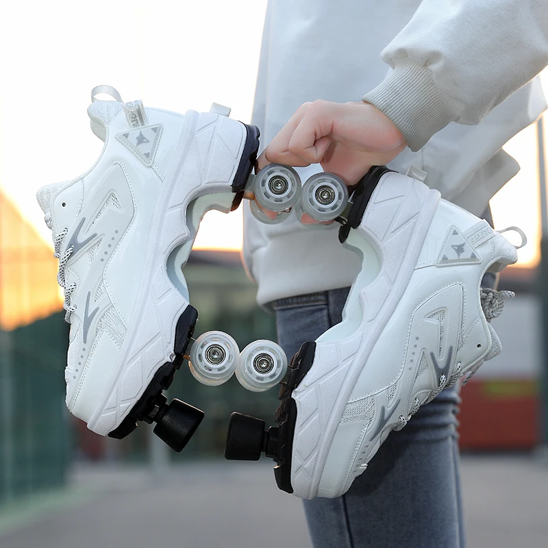 Youth Roller Shoes Retractable Adults Semi Professional Walking Sneakers Girls Boys Urban Street Deformation Fashion Skate Shoes