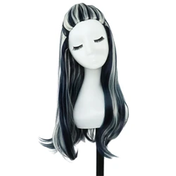 Peluca de Cosplay de Monster High Buzz Stein, juego de rol, pelo blanco y negro, para fiesta de Carnaval y Halloween