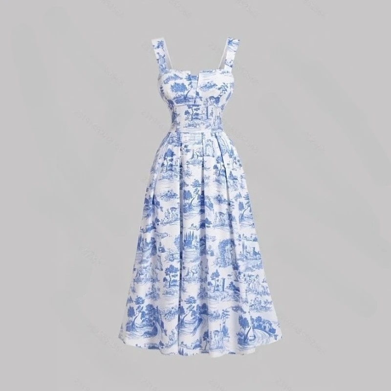 Women Floral Print Strap Dress Elastic Ruched Sexy Hollow Backless Party Dress Summer Boho Vacation Beach Sundress Y2k Платье