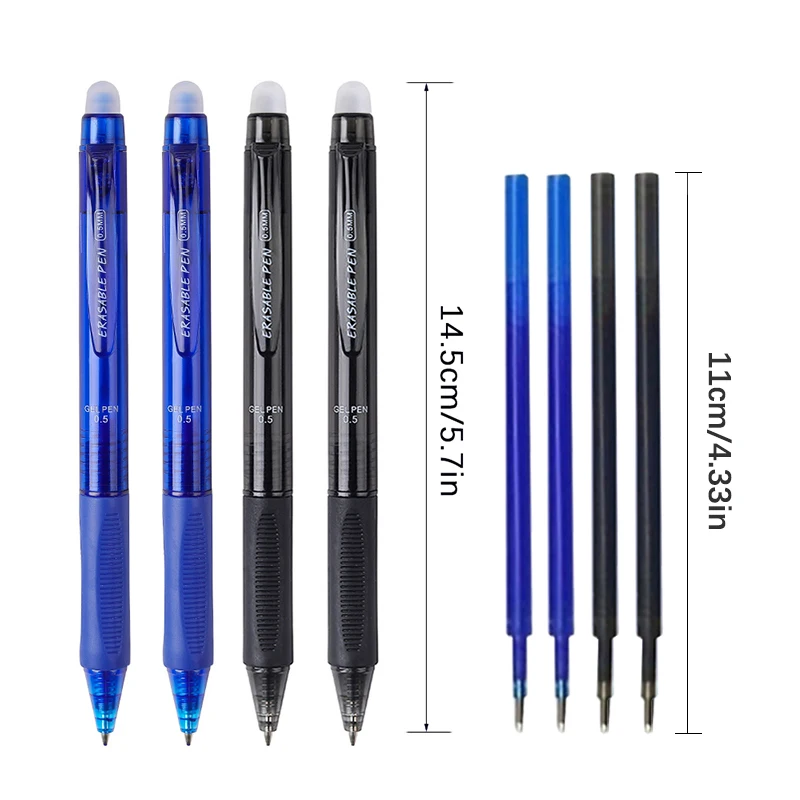 Transparenter, löschbarer Gelstift mit Radiergummi, 0,5 mm, blaue schwarze magische Tinte, glattes Schreiben, waschbar, für Schule, Büro, Schreibwaren – Detail 1