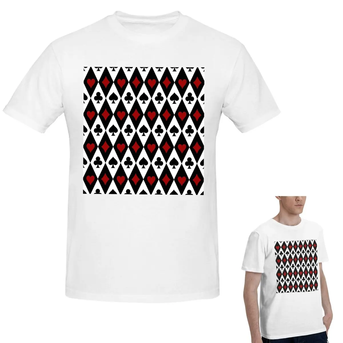 

100% Cotton Playing Card Pattern Print T-Shirt Men's Classic Oversized T Shirt Men Crew Neck Summer Shirts Tops S-6XL