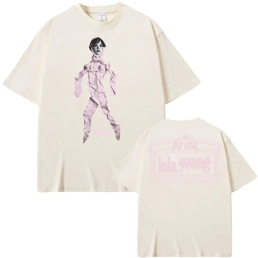 آريس X لولا يونغ بلاك دول طباعة تي شيرت لولا يونغ الصيف روك كم المتضخم 100% ملابس علوية من القطن الملابس الجولة الرقبة للجنسين بلايز #4