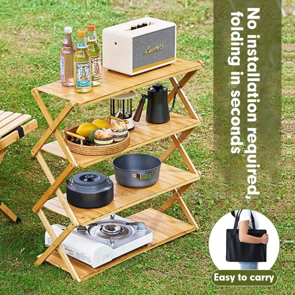 Camping Foldable Shelf Rack Outdoors Large Capacity Desktop Organizer Shelves Multi Layered Simple Picnic BBQ Storage Rack Table