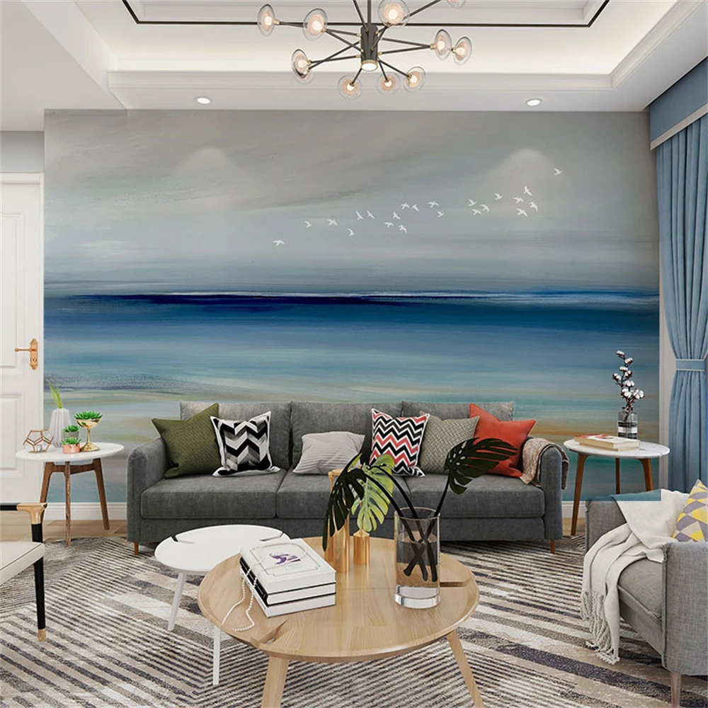 Pintura al óleo 3D personalizada, Fondo de TV de océano, papel de pared para sala de estar, decoración, papel tapiz para dormitorio, mural, pintura de pared