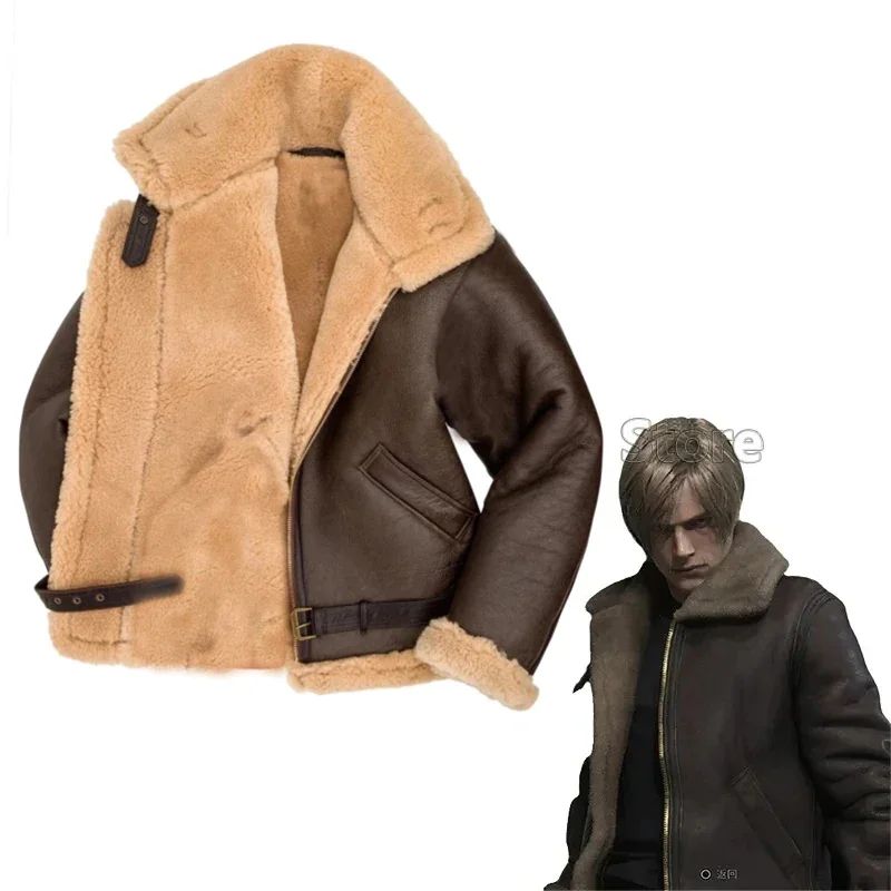 

Game Biohazard Resident Remake Leon Scott Kennedy Cosplay Costumes Faux Leather Jacket Role Play Coat For Man