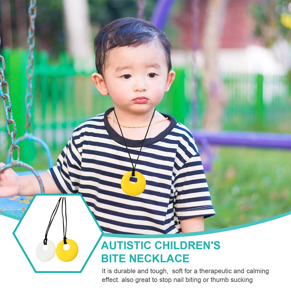 

2 Pcs Round Pendant Necklace Breastfeeding Necklaces Molar Baby Teething Silicone