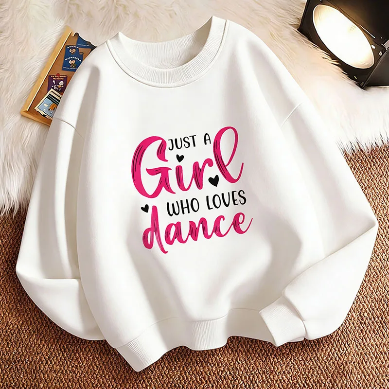 Moletom Y2K com Estampa de Letras 'Just A Girl Who Love Dance' para Crianças, Hoodie Casual de Outono e Inverno para Meninas