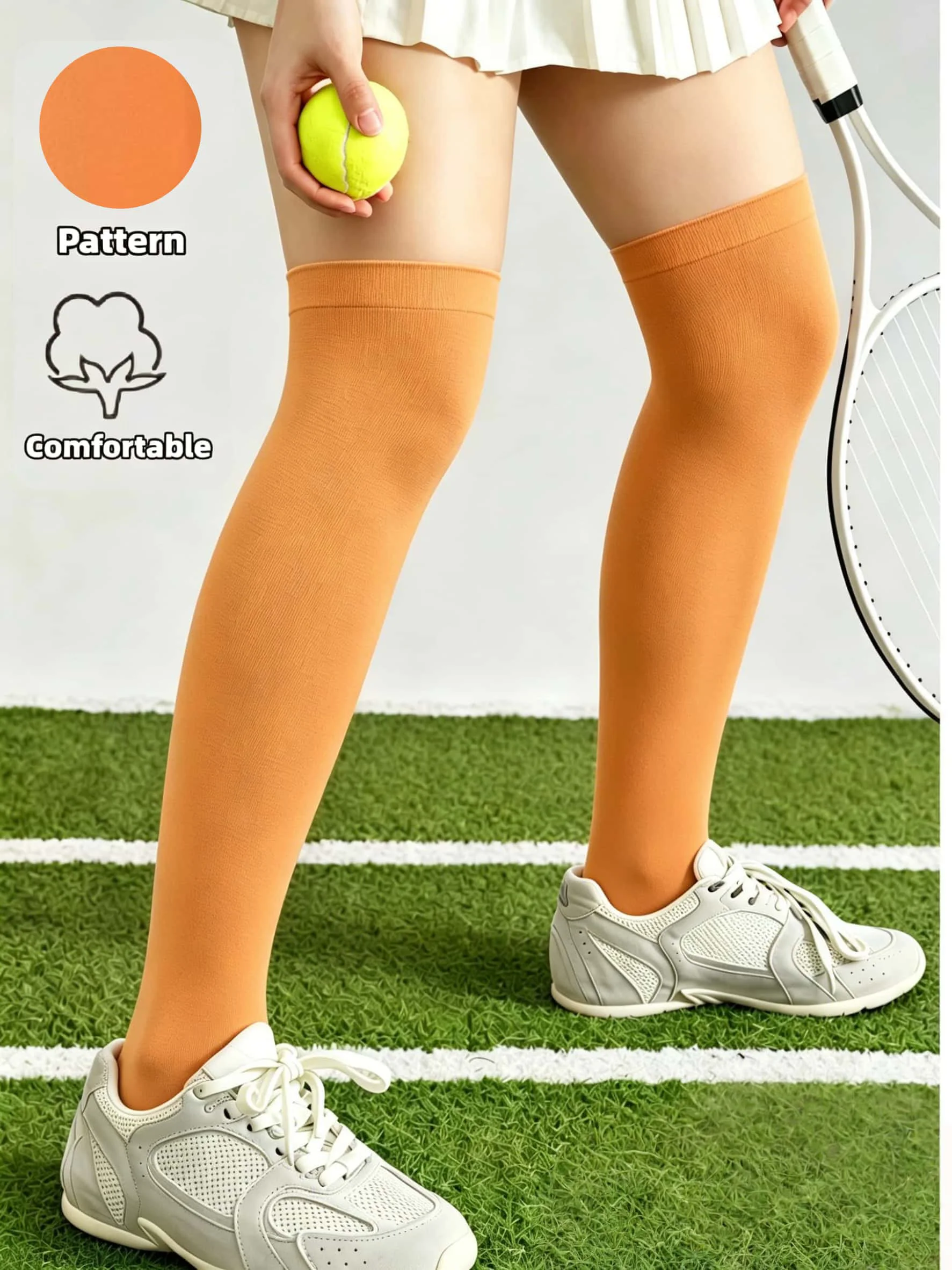 Women's Solid Orange Thigh High Socks Breathable Versatile Daily Sports Casual Outdoor Long Stockings