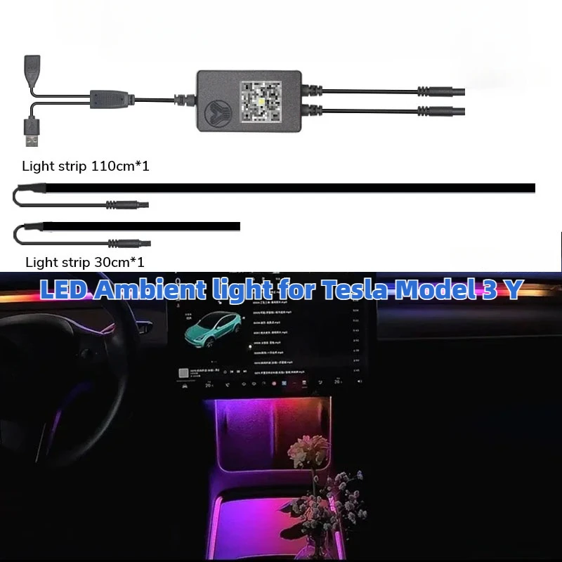 For Tesla Model 3 Y Center Console Neon Ambient Strip Lamp APP Control Streaming Ambient Light Dashboard Decoration Accessories