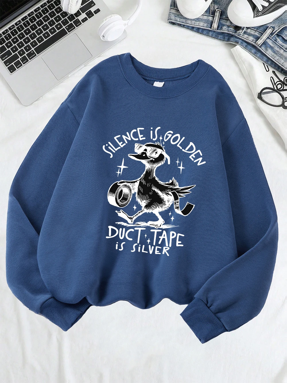 Silence Is Golden Duct Tape Is Silver Prints Sweatshirt Damen Winter Fleece Hoodie Crewneck Loose Pullover Lässige weiche Kleidung