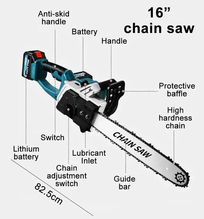 21V Electric Chain Saw 12/16 Inch Wood Saw Machines Cordless Wood Cutting Power Saws