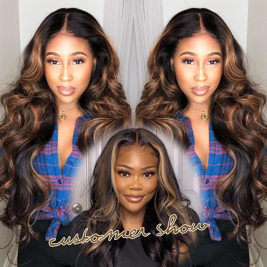 شعر مستعار طويل مموج على شكل حرف V مع أسود مع تسليط الضوء على براون ترقية U جزء باروكات صناعية مموجة للمياه للنساء السود رأس كامل Cl