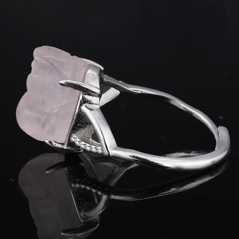 1pc100% natural rose quartz furon trawberry quartz Oval stone ring for women adjustable copper-plated 925 silver ring for partie