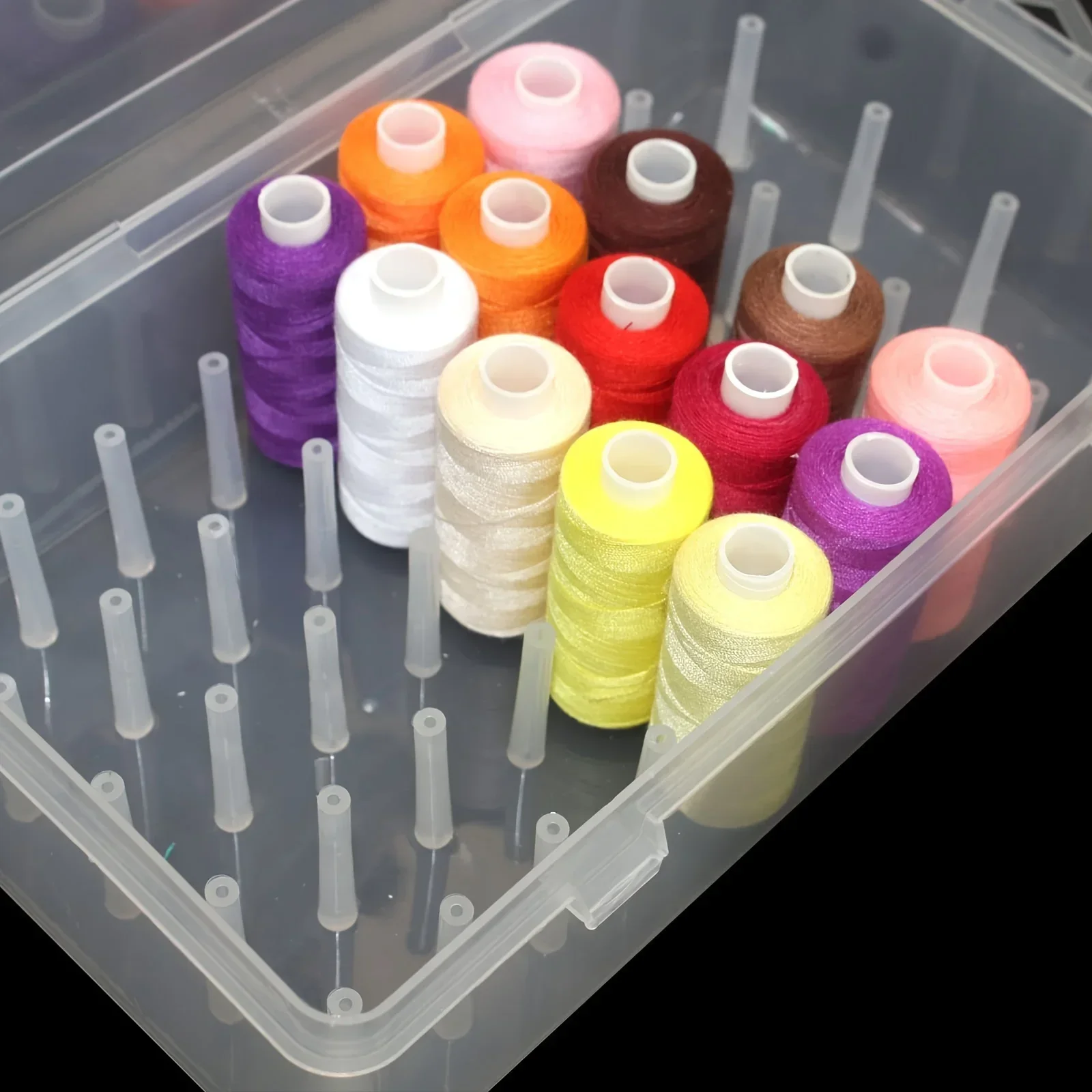 Caja de almacenamiento de hilo de coser de 42 rollos, caja de almacenamiento de juego de costura de bordado de plástico PP transparente, portátil de gran capacidad