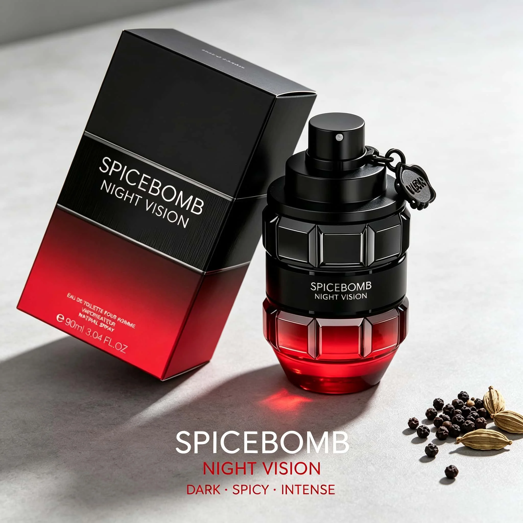 Viktor & Rolf Night Vision EDP Men Perfume, Black Faceted Grenade‑Shaped Bottle With Metal V&R Tag Pendant, Green Label Design, Rich Spicy Woody Long‑Lasting Eau De Parfum Spray For Men Daily Dating Party Gift