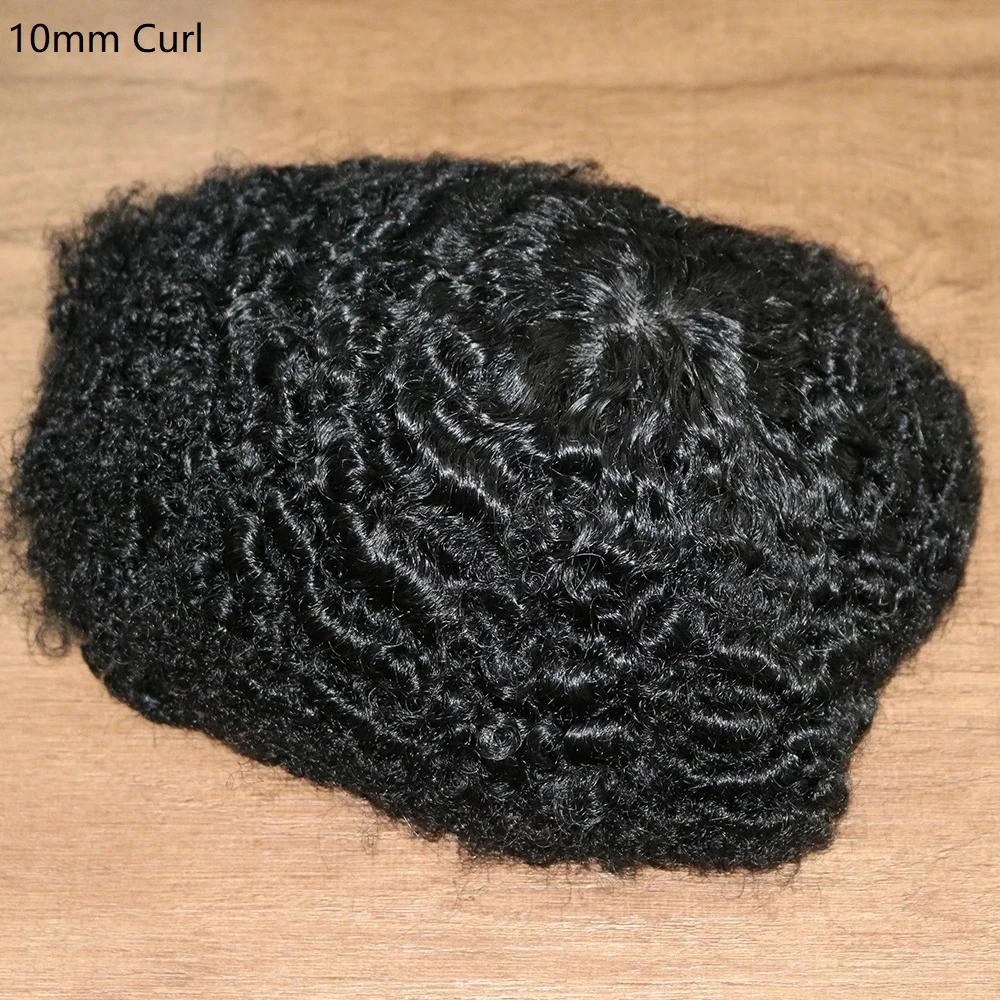 10MM Afro stretto riccio Super durevole pieno PU pelle sottile uomini parrucchino parrucca sostituzione dei capelli umani protesi sistemi protesi uomo